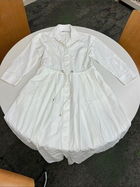 Max Mara drawstring cotton white midi maxi shirt dress 3/4 length sleeves
